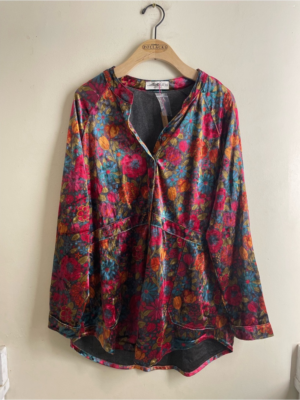 Natural Life Long Velvet Tunic Button Up Top Oversized Silky Soft size (XS) NWT